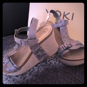 Pewter wedge sandals